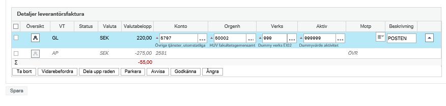 - Skriv in kommentar Här anger du en kommentar som nästa användare i flödet kan se, t.ex. syfte med en resa.