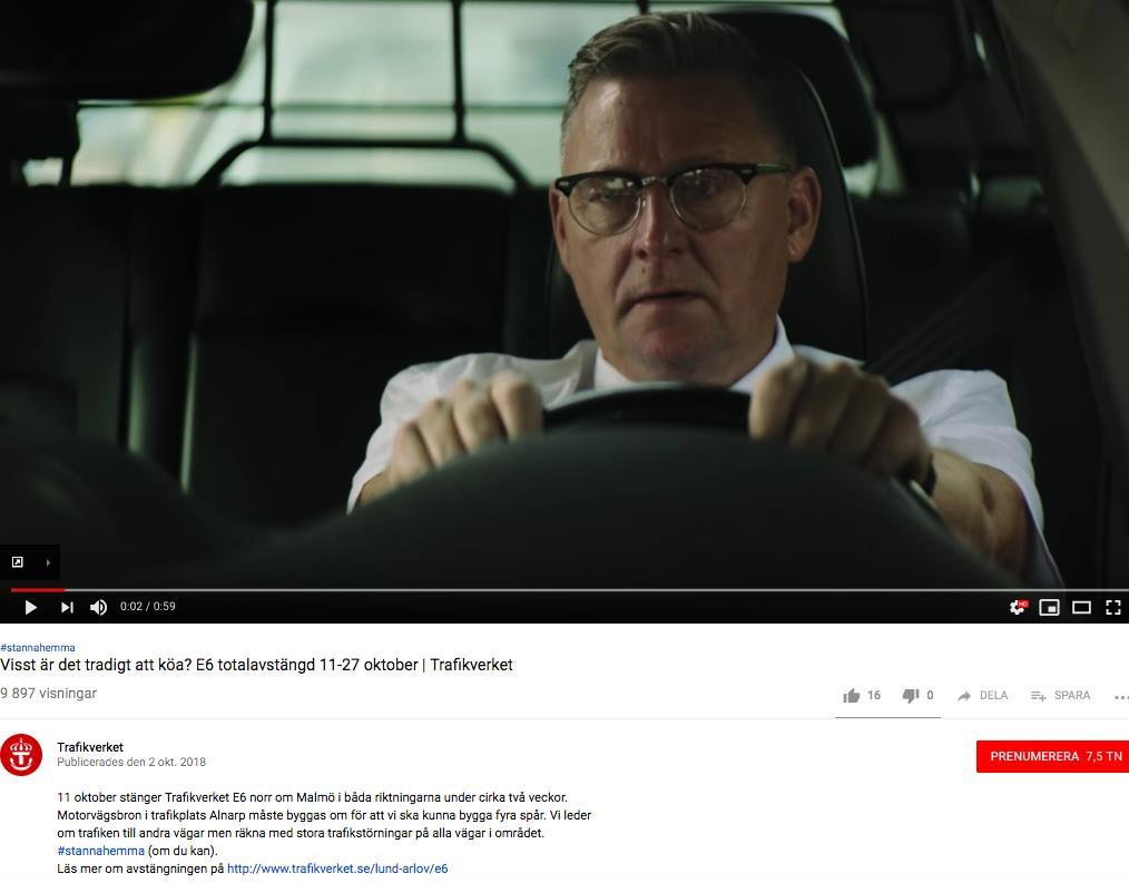 YouTube, 2/10 (60 sek) Annons VAD VI MÄTER ANTAL RÄCKVIDD (ANTALET PERSONER SOM SETT MATERIALET MINST EN GÅNG) 8 433 LÄNKKLICK (ANTALET GÅNGER NÅGON KLICKAT