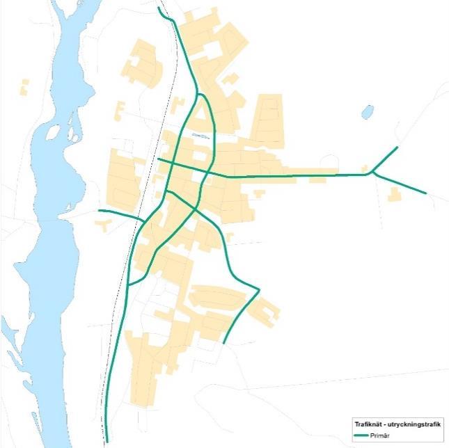 Figur 11 Huvudsakliga körvägar för regionbussar (till vänster) respektive utryckningstrafik (till höger) 3.4.