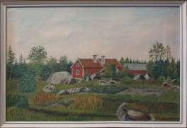S Eriksen, oljemålning på duk 1906, 41 x 62 cm. CM Larsson, oljemålning på pannå 1945, 50 x 65 cm.