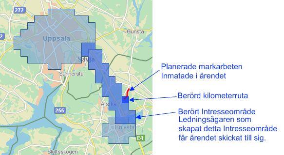 Manualer Jonas Rankvist Öppen 2016 03 07 M1 6( 4.4.2. Ledningsägarnas intresseområden I de fall ärendets geografiska information finns inom samma s.k. kilometerruta som en eller flera ledningsägare registrerat intressen, skickas automatiskt ärendet till de berörda ledningsägarna.