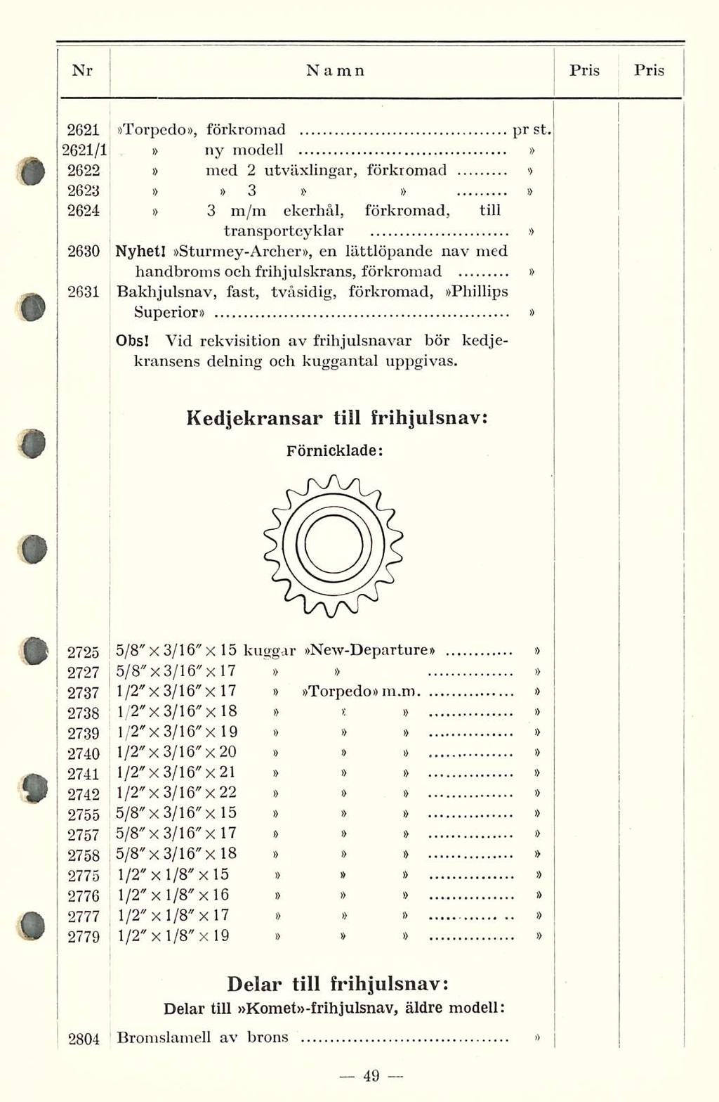 Nr Namn Pris PRIS 2621 Torpedo, förkromad pr st.