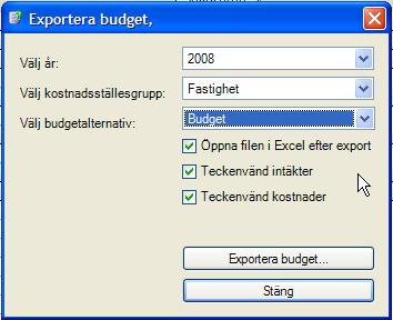 2. Budgetexport När man har gjort en budget i Verksamhetsanalys kan man exportera den till Excel. De flesta ekonomisystem klarar att importera Excelfiler.