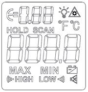 Display Den primära temperaturdisplayen visar att den aktuella eller sista IR-läsningen med en 8-sekunders hålltid.