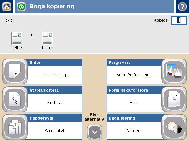 5 Tryck på Originalstorlek. 6 Välj Blandade storlekar (med samma bredd) och tryck på OK. 7 Tryck på Börja kopiering.