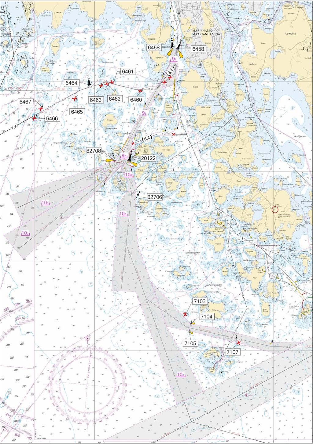 Kuva viitteeksi, karttaotteet ei merikartan mittakaavassa / Bild för referens,
