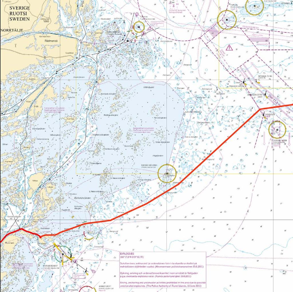 Kuva viitteeksi, karttaotteet ei merikartan mittakaavassa / Bild för referens, kortutdrag inte i sjökortets skala / Image for reference, chart extracts not to scale of chart ( Eastern Light Finland 1