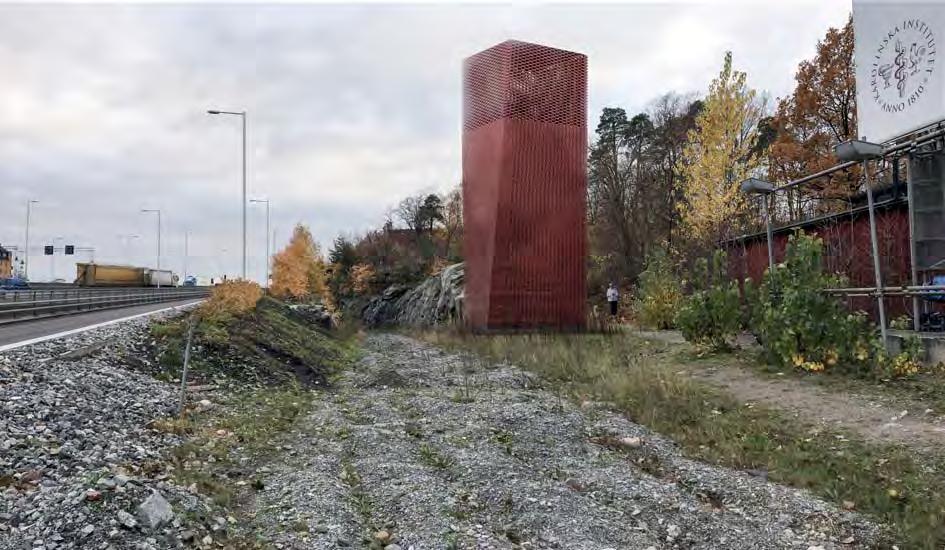Figur 30. Fotomontage som visar placering av byggnad för utrymning Karlbergsvägen-Torsgatan.