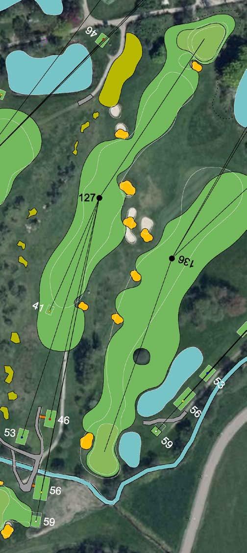 tee 46, ökar avståndet mellan hål 9 och 10:ans green Fairway börjar tidigare nedanför slänten vid tee 41 Gallra och se över vitaliteten på träden/buskage längs hålet Plantera mer havtorn/slånbär nya