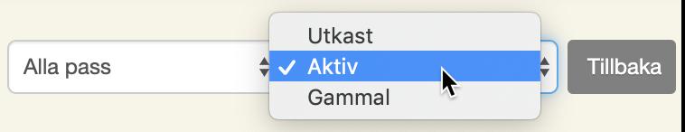 Det finns tre olika alternativ i statusfiltret: Utkast, Aktiv och Gammal. Utkast väljs som standard efter schemat har skapats.