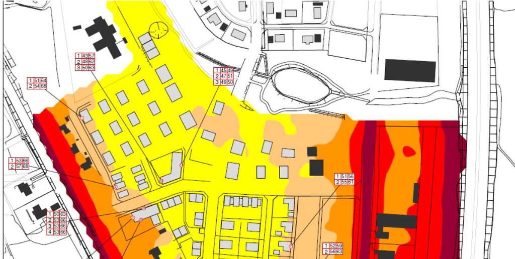 2734) Utrag ur trafikbullerutreig för söra ele av Fjölebro, ekvivaletbuller 2 m över