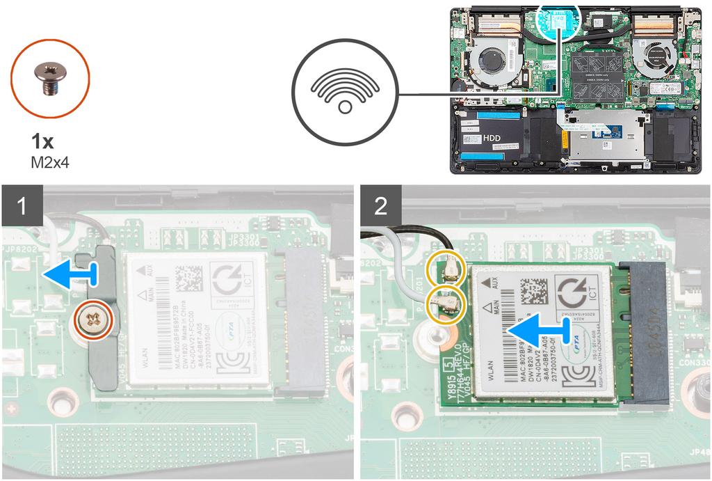 3. Tryck minnesmodulen nedåt tills den klickar på plats. OBS Om du inte hör något klick tar du bort minnesmodulen och försöker igen. 1. Anslut batterikabeln. 2. Installera kåpan. 3.