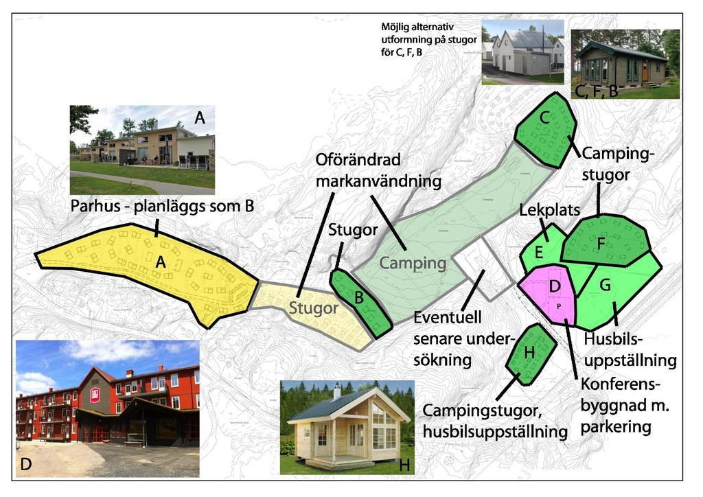 Bilaga 1:1 Plan med planerad markanvändning inom olika områden inom detaljplanen. Skala = Okänd. Seläter Camping, Norrkärr 1:223 mfl.