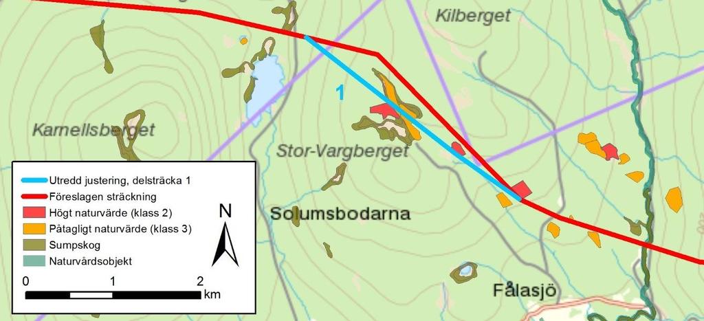 Delsträcka 3, 5 och 6 samt delar av delsträcka 4 överlappar med den förordade sträckningen. De olika delsträckorna beskrivs separat under rubrikerna nedan. 2.