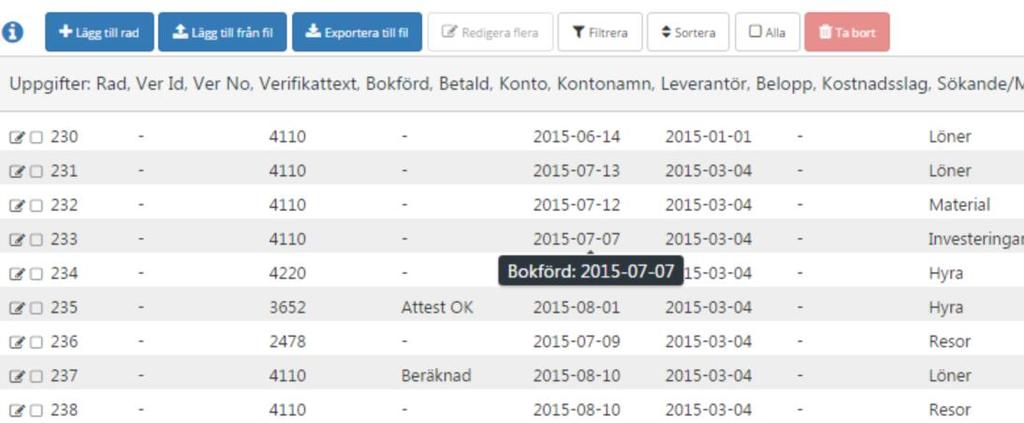 Ställer man muspekaren över en uppgift, visas mer information kopplat till