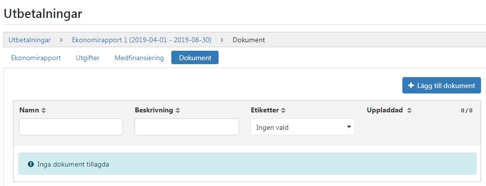 6 Bifoga dokument och bilagor Till varje utbetalningsansökan finns det möjlighet att bifoga dokument.