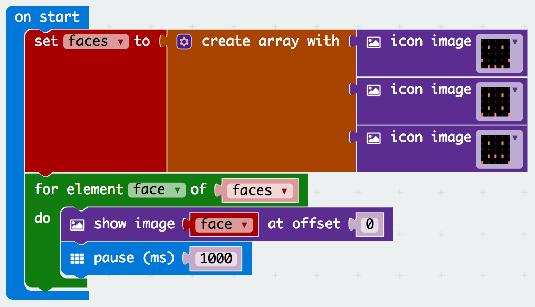 Slinga över alla element from microbit import * faces = [Image.