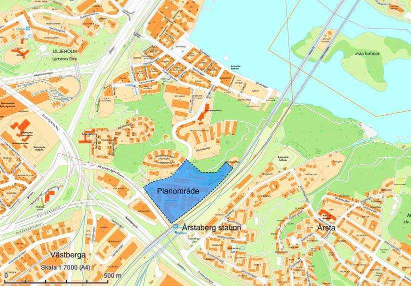1 Bakgrund och beskrivning av området Strax öster om där E4/E20 splittras i Södra Länken och Essingeleden ligger Kv Packrummet, intill station Årstaberg.