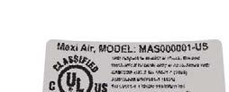 Etiketter på luftförsörjningen till Maxi Air Klass I Isoleringsklass Tryckknapp (strömbrytare) Dubbel isolering Spänning och