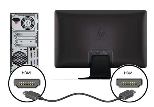 HDMI-kabeln till bildskärmens baksida och den andra änden till indataenheten. HDMI-kabeln medföljer vissa modeller. OBS!