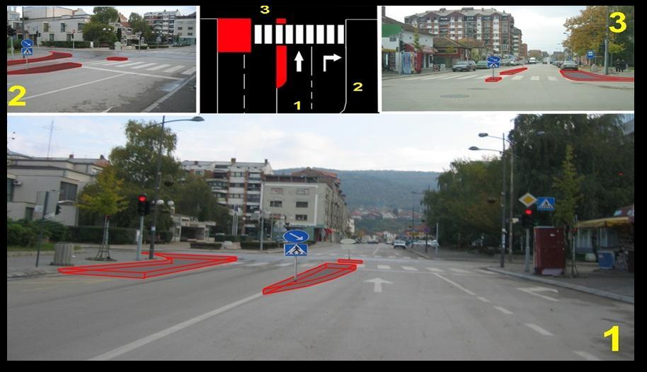 Övergångsställe 11 Mome Popovicagatan breddning körfält mittrefug körfält Körfält 1,30 m 3,00 m 2,00 m 3,00 m 3,00 m Bild 42. Förslag på åtgärd för övergångsställe 11 (källa: Miroslav Stanojkovic) 7.