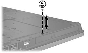 MulitBay II säkerhetsskruv MultiBay II-enhetens säkerhet höjs med MultiBay II-säkerhetsskruven på datorns undersida, under MultiBay II-platsen.