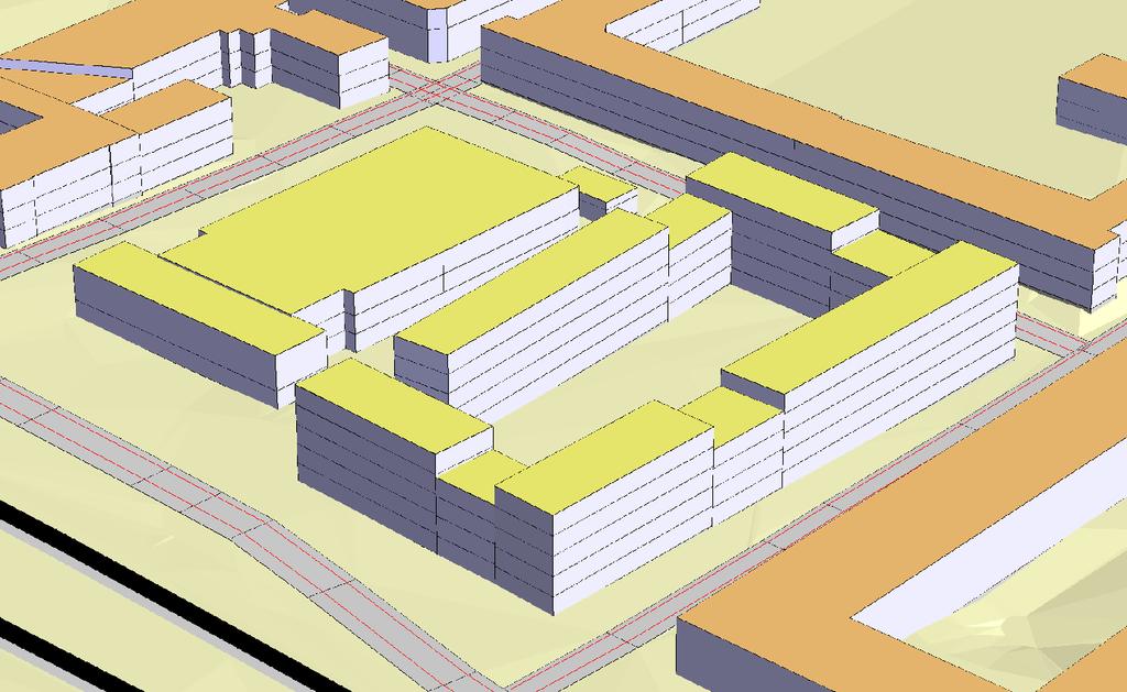 Uppdragsnr: 104 24 66 Version: 1 Valören 1 & 2 i Eskilstuna Trafikbullerutredning Figur 2 Vy över Kv Valören. Urklipp ur SoundPLAN Beräkningsresultaten redovisas och analyseras i resultatkapitel 4.