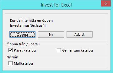 4.9 Investeringsförslag Den tredje typen av fil i Invest for Excel innehåller ett formulär för presentation av beräkningarna inför beslutsfattare, ett Investeringsförslag.
