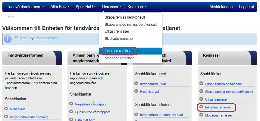 11 (35) 3 Bekräfta inkommen remiss som remissmottagare Remisser inom Ortodonti Urval för tandregleringsbehandling går inte utan dispens att tacka nej till. 3.1 Steg 1 välj remiss att svara på Du måste som remissmottagare svara på alla till enheten inkomna remisser angående Urval för tandregleringsbehandling.