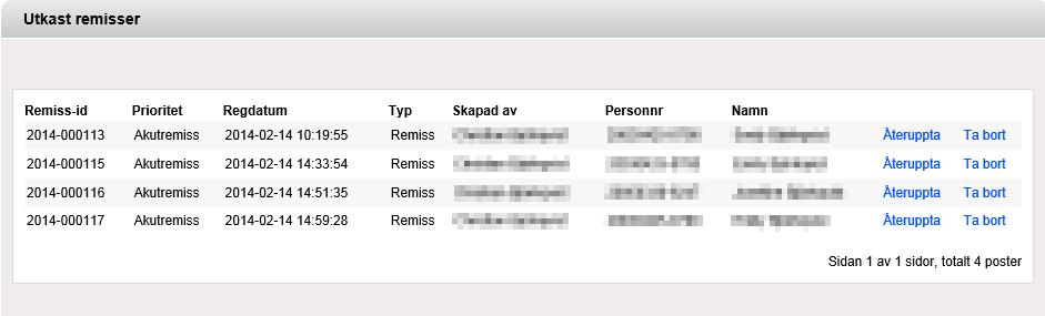 30 (35) Exempel på lista över utkast.