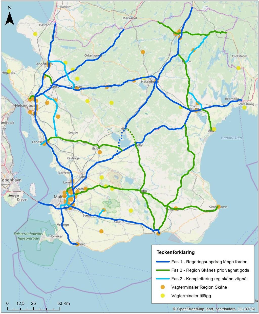 Figur 16 Förslag till HCT-vägnät i Skåne, Fas 2 2030-2040.