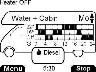 Bruksanvisning Dual Top Evo 6 9 Efter 3 sekunder lyser strömindikator (6) grönt och displayen ändras till: Värmaren PÅ eller Värmaren AV Vatten (om VARMT Vatten valt) Hytt Diesel