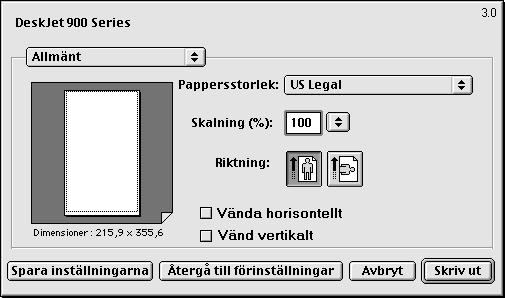 2 Använd skrivarprogrammet Utskriftsformat - Styrning av sidlayouten Du kan styra inställningar såsom pappersstorlek, skalning och sidriktning i dialogrutan HP DeskJet 900 Series - Utskriftsformat.