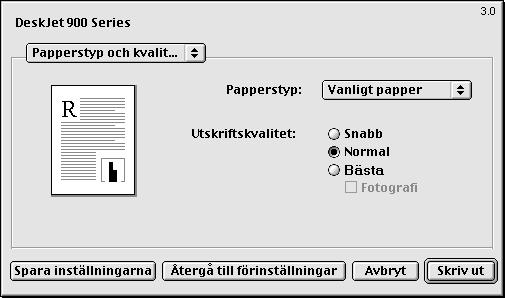 2 Använd skrivarprogrammet Papperstyp/Kvalitet Välj mellan flera olika papperstyper.