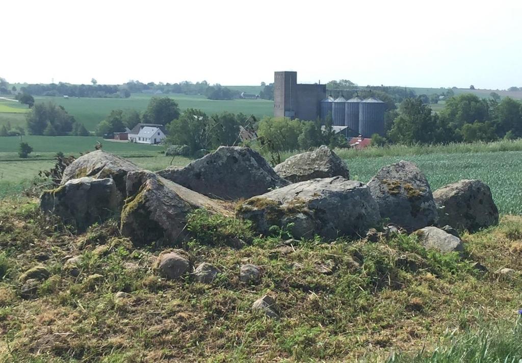 17. Stenstuan utanför Gröstorp (RAÄ Gladsax 42:1) Stenstuan i Gröstorp Foto:Maria Heijbel Stenstuan i Gröstorp är en gånggrift i hög som är närmast oval, 10 x 7 meter i diameter i östvästlig riktning