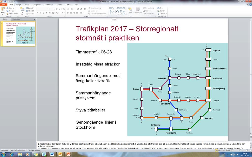 Figur 7. Exempel på linjer med regionaltåg inom TiM-området i ett möjligt storregionalt stomnät.