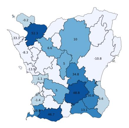 Gästnätter i Skåne, jan-feb 2019 554 030 gästnätter (+0,0 %, +252 st) (Utveckling %