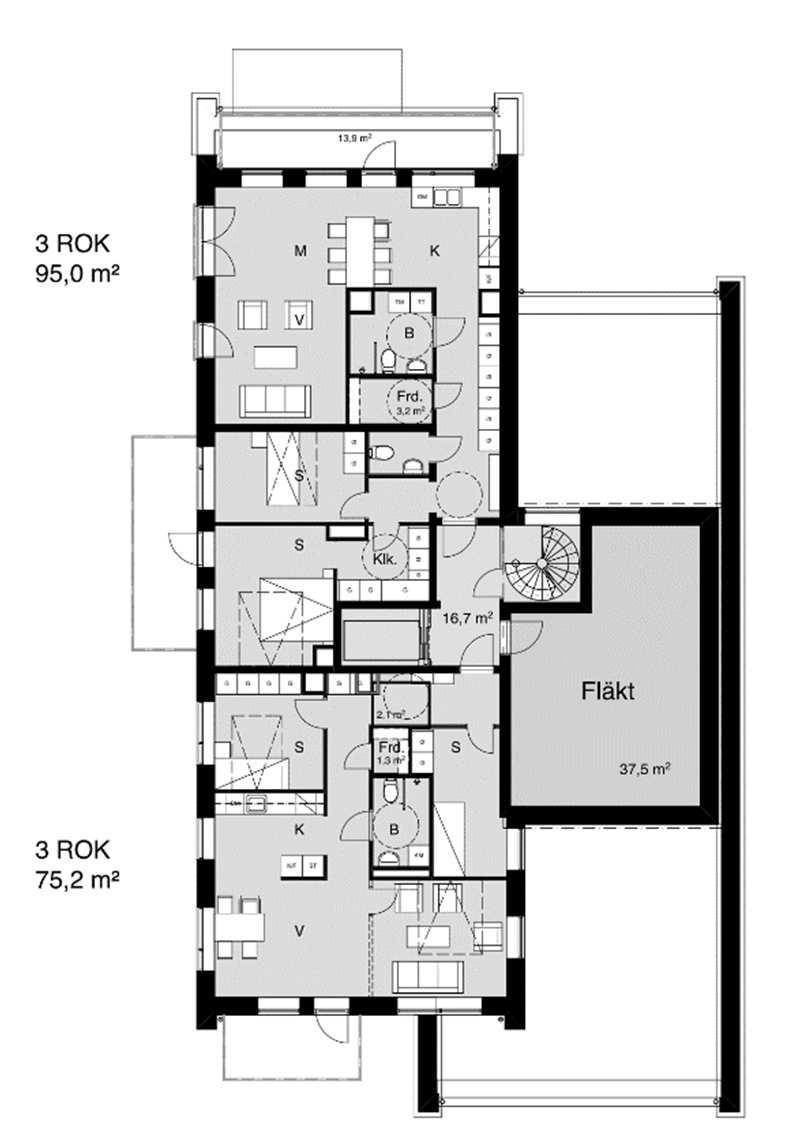 6.3.1 Hus 1 För Hus 1 kräver totalt fyra lägenheter