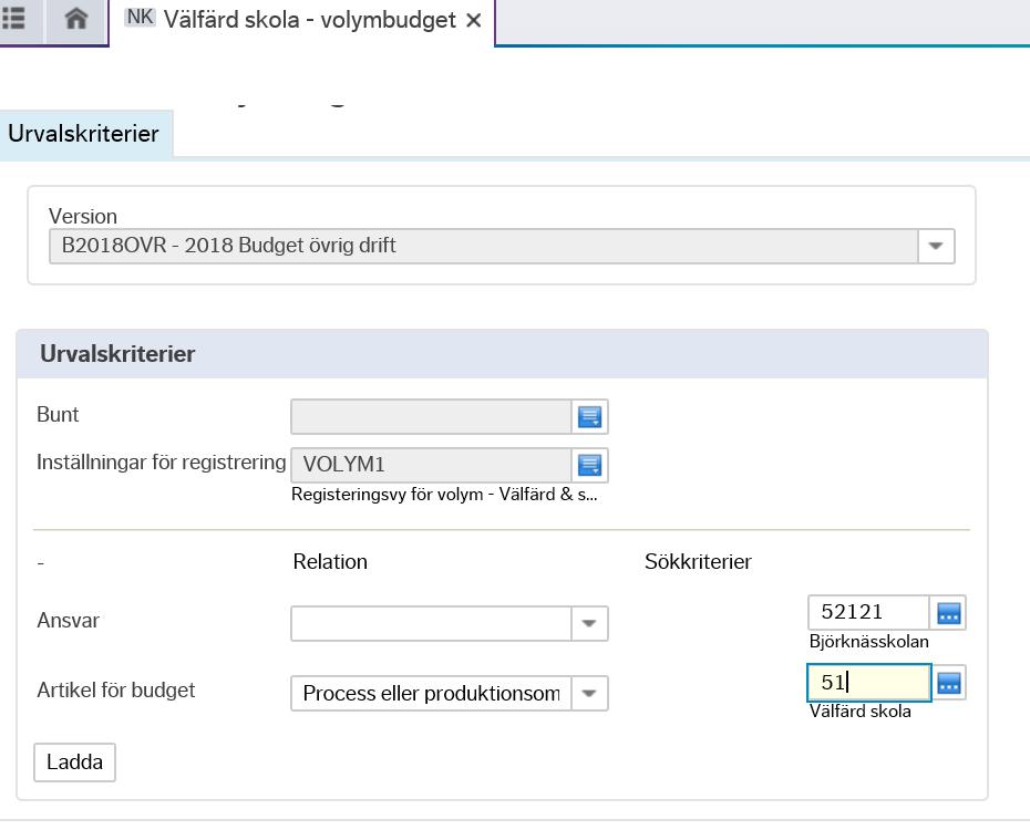 Version 1.0 14 (30) 4 Registrering av volymbudget för välfärd skola I denna bild registreras volymer för välfärd skola utifrån i förväg definierade artiklar och priser.