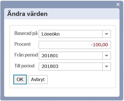 Version 1.0 6 (30) Det går att bestämma att löneökningen skall gälla från en viss period. Ange löneökning i Procent på en eller flera personer.