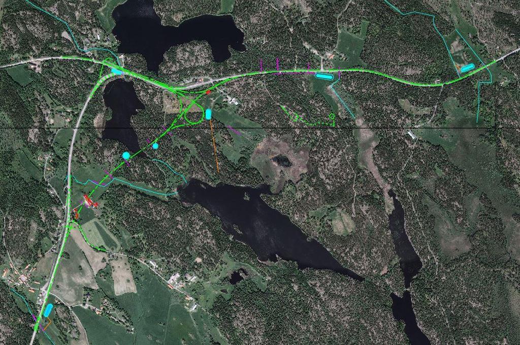 Figur 5. Placering av fördröjningsmagasin på sträckan (Alternativ grön) Fördröjningsmagasin 2.4.1.3 Avvattning sidovägar Lokalväg vid km 0/700 höjs över vägen.