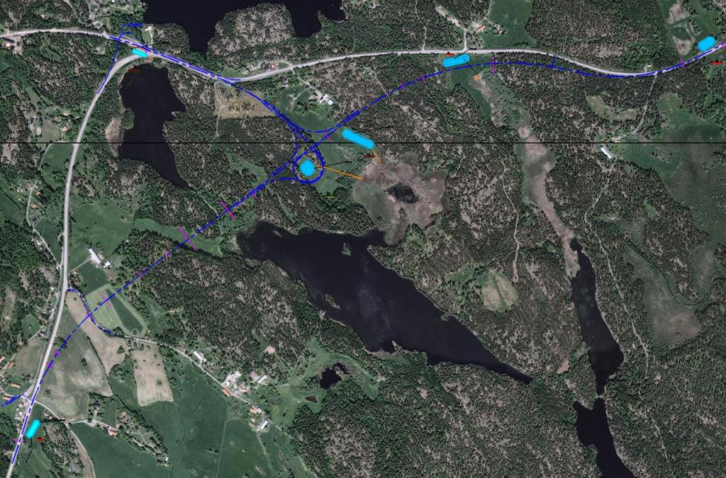 Figur 4 Placering av fördröjningsmagasin på sträckan (Alternativ blå) Fördröjningsmagasin 2.3.1.3 Avvattning sidovägar Lokalväg vid km 0/640 sänks ca 1,8m.