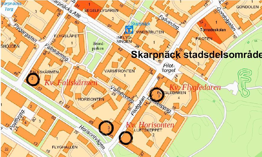 Figur 2 - Översiktsplan (Bild från Planbeskrivning Stockholms stad, 2017). De fastigheter som planeras att byggas ut med lägenhetshus utgörs alla idag av parkeringshus.
