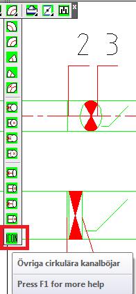 I ikonmenyn under kanalböjar hittar du höjdförändringsmarkeringarna. Placera dessa mellan punkt 3 och 4.