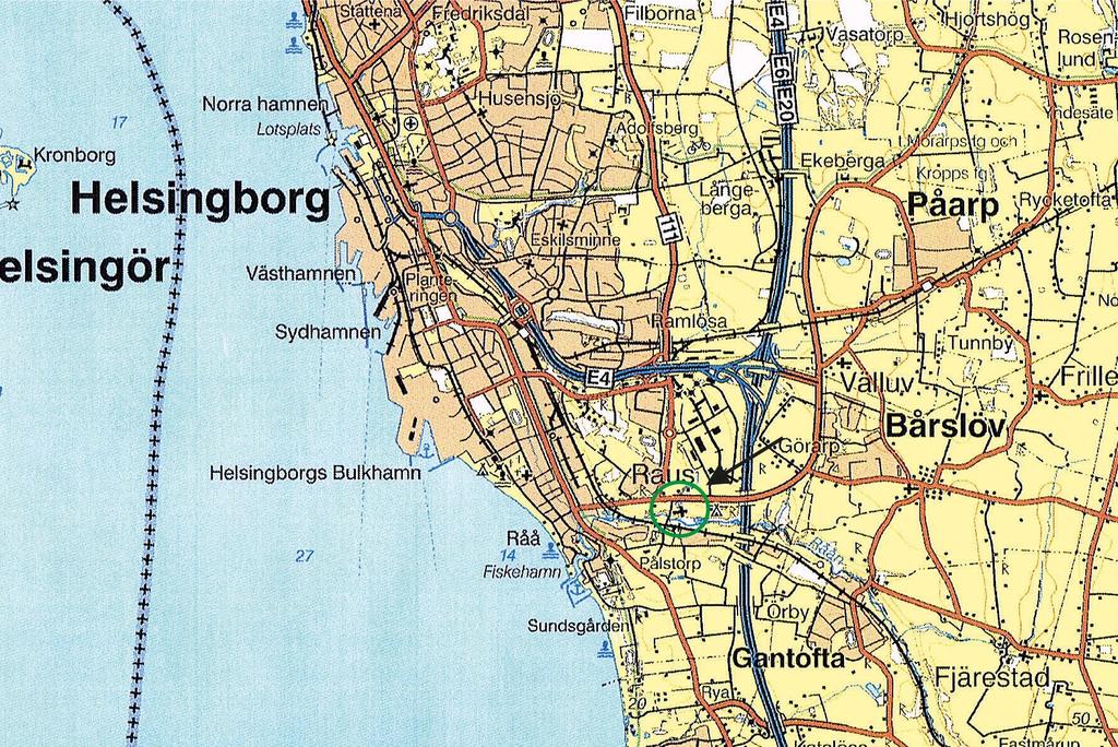 Aktuell socken för undersökningen, Helsingborgs socken, visas med rött.