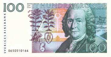 SNT 4 2019 18. 100-kronorsseln med Carl von Linné. 140 72 mm. för att kungen ska vända ansiktet in mot sedelns centrum.