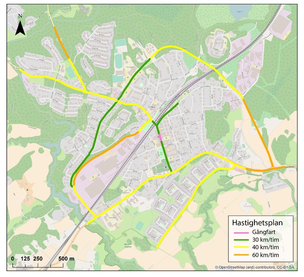 4 2. Hastighetsplan för huvudvägnätet i Järna tätort I figuren nedan illustreras hastighetsplan för huvudvägnätet i Järna