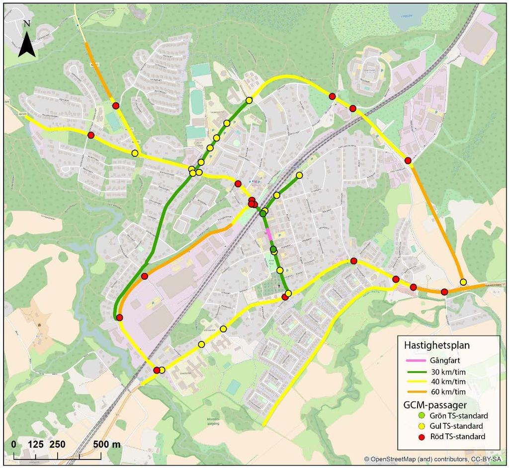 12 4.3 Trafiksäkerhet för GCM-passager i hastighetsplanen Samma klassificering gjordes för GCM-passagerna med hastighetsgränserna enligt hastighetsplanen.