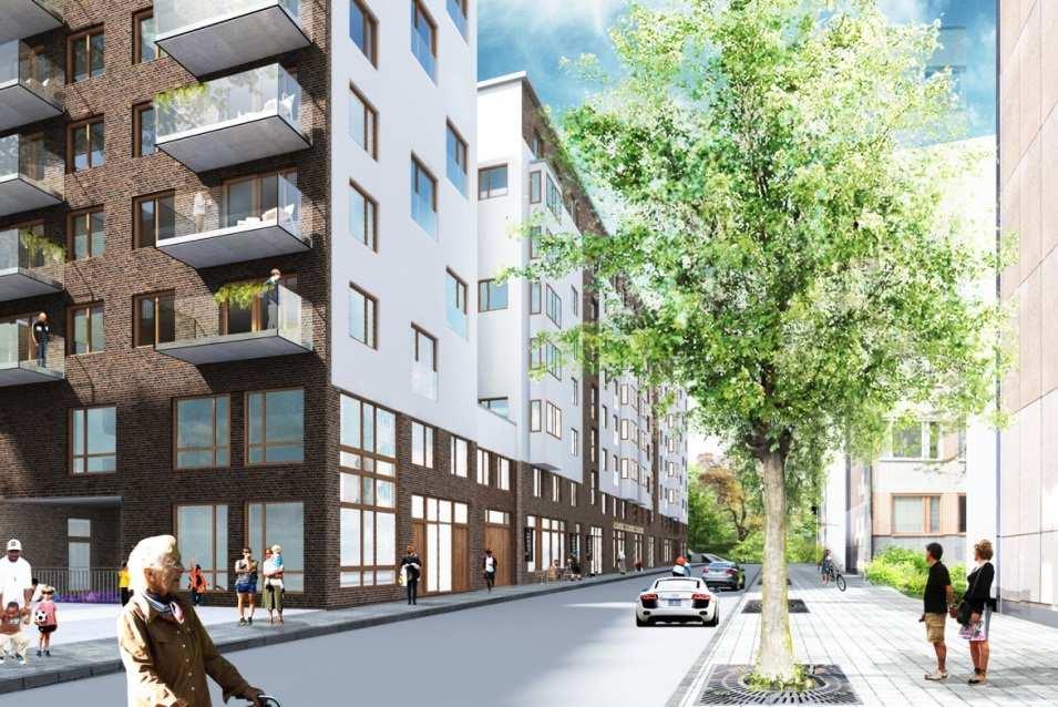 SID 6 (7) Perspektiv över norra gatan med kv. Ögonmåttet till höger. Planerat bostadskvarter inom Dp 2011-0169t till vänster.