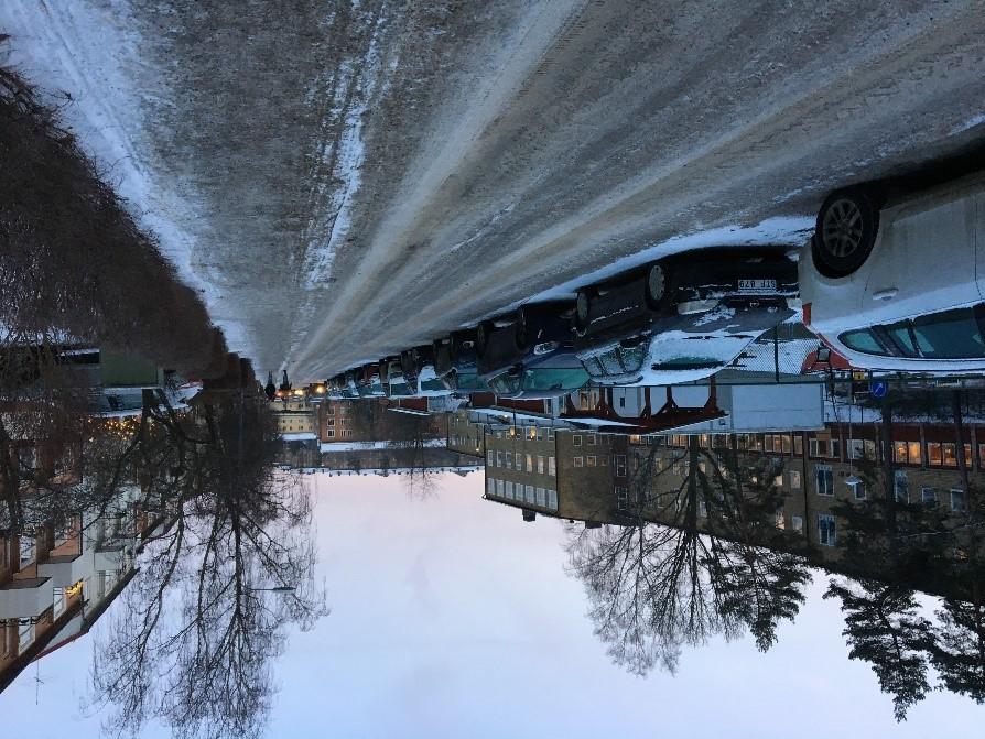 Figur 7: Parkeringsplatser utmed Karlskronavägen i höjd med förskolan Kronan. Foto taget under dag då parkeringsförbud råder på gatan.